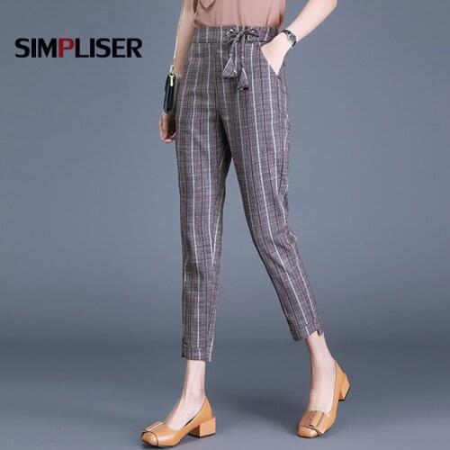 Women Casual Pants Striped Female Ankle Length Harem Pants Black Caffee Femme Pantalon Office Work Wear Pants Plus Size 4xl