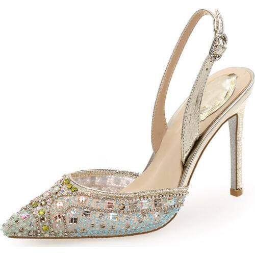 Ins stylish summer Celebrity ladies shoes Luxury Bling Glitter crystal heels Sexy Pointy Stiletto chic party pumps high heels