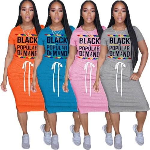 Adogir lWomen Letters Print Plus Size S-2 XL Knee Length Dress