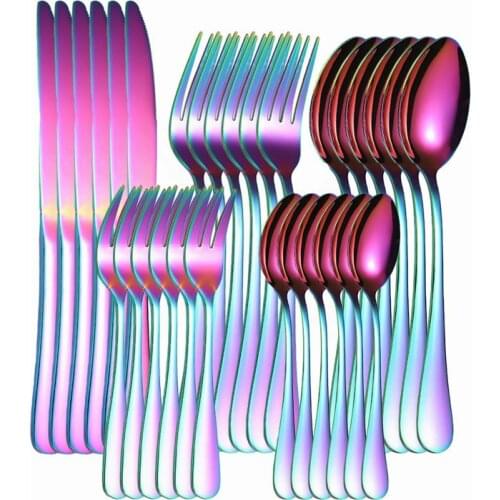 30 Pc Cutlery Set Stainless Steel Tableware Fork Knife Spoon Set Dinnerware Set Kitchen Dinner Set Rainbow Eco Friendly Flatware