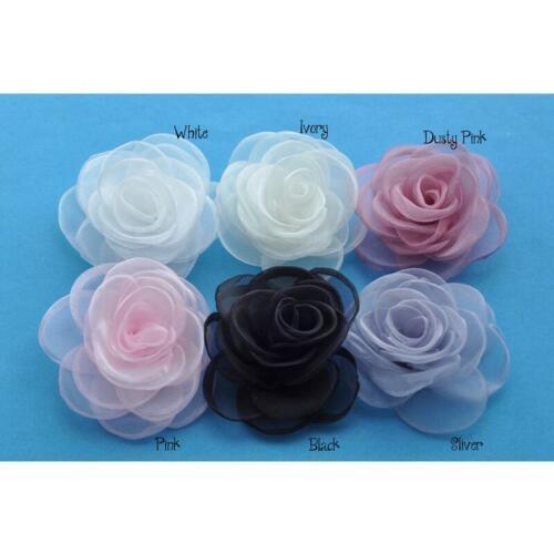 50pcs/lot 4.3" 6colors Newborn Gauze Layered Flower For Kids Girls Hair Accessories Handmade Rose Fabric Flowers For Headbands