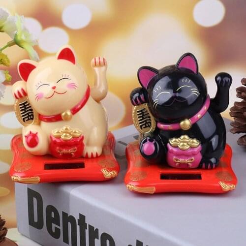 7x 6.5x 7.5CM New Black/White Solar Powered Maneki Neko Welcoming Fortune Cat Lucky For Home Car Hotel Restaurant Decor Craft