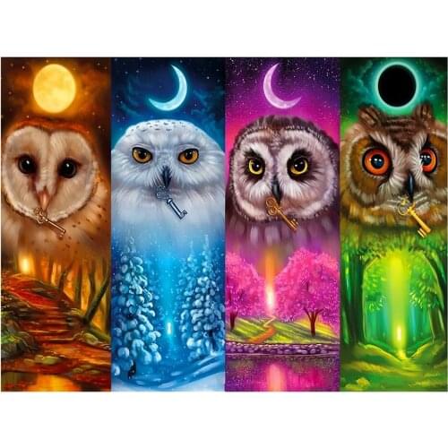 Diy 5d Full Diamond Painting Embroidery Animal Square Round Drill Four Seasons Owl Mosaic Furniture Decoration Hobby Gift