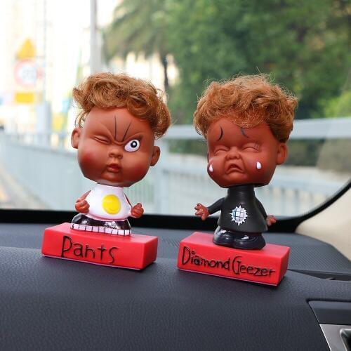 Car Ornament Cute Decoration Shaking Head Expression Baby Doll Automobile Interior Dashboard Decor Toys Home Furnishing Kid Gift