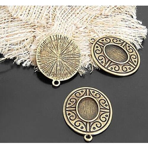 C620)20 pieces Inside 14x10mm Antique Bronze Zinc Alloy Oval Base Bezels Cabochon Beads Cameo Settings Pendants