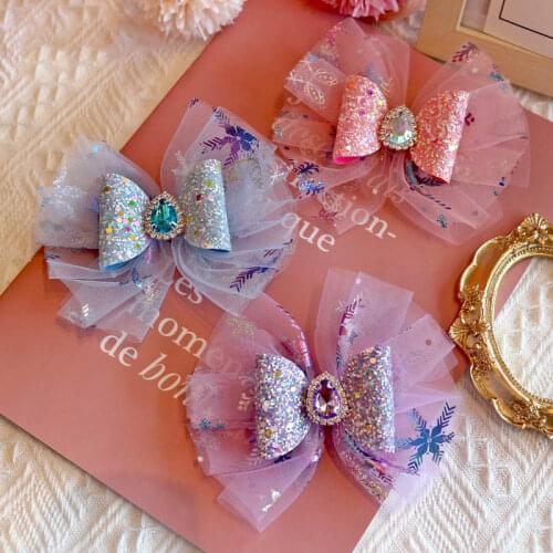 CN Girls Lace Tulle Bow Yarn Hairbow Lined Alligator Barrettes Hairpins Kids Hair Accessories for Children Sequin Hair Bow