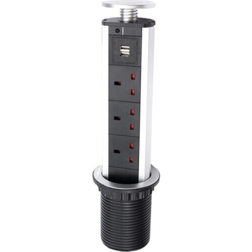 Electrical Pop Up Power Socket 3 Plug Socket 2 USB Charging Port Desktop Socket Lifting Electrical Power Outlet AU/UK/EU/US Plug