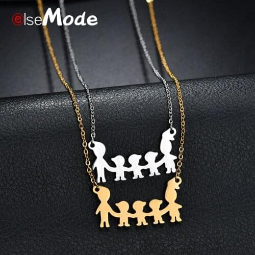 ELSEMODE Fashion Accessories Gold Dad Mom Three Sons Necklace Stainless Steel Simple Family Love Pendant Necklace Women Gifts