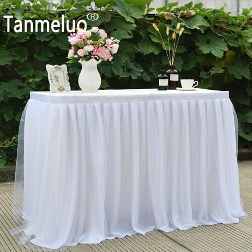 Tulle table skirt for baby shower chiffon gauze bridal veil table skirting party wedding home decoration birthday party