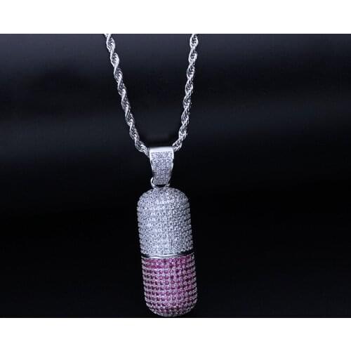 Hip Hop Fashion Jewelry Pill Necklace Can Open Capsules Pendant Cubic Zircon Copper Necklace Iced Out Detachable Unisex