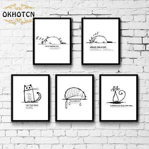 I'M THE KING Cartoon Lazy Cat Minimalist Art Canvas Nursery Poster Painting Funny Wall Picture Home Children Kid Room Decoration