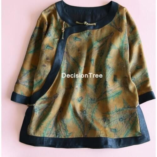 2021 chinese retro improved clothing chiffon blouse women female flower print loose tops blouse tea service cheongsam tops