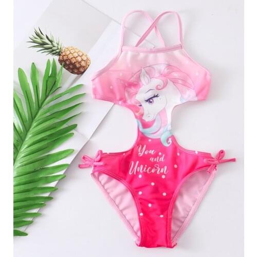 2-8 Years Girls Swimsuit 2021 New One Piece Swimwear Horse Baby Style Childrens Swimwear Unicorn One Piece Swimsuit RT21