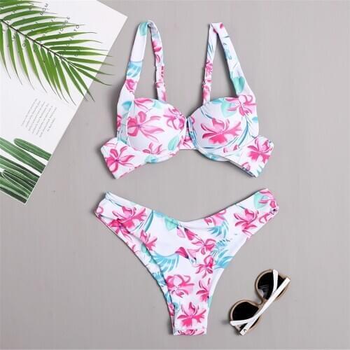 Summer Bikini Push Up Swimsuit Female Floral Print Two-piece Bikini Set Sexy Concise Swimwear Swimming Suit For Women Biquini