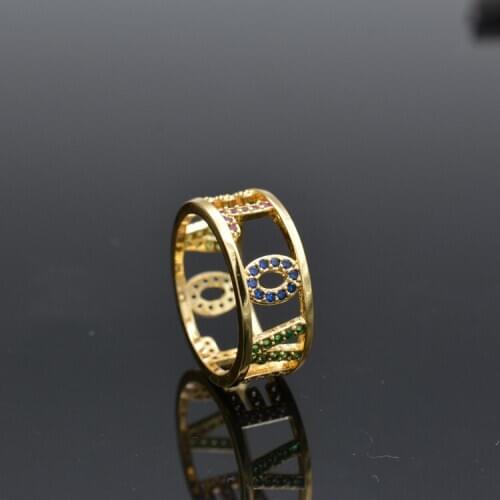 Fashionable And Simple Monogram Ring With Iridescent Gemstone Love Letter Wedding Ring Suitable For European And American Women