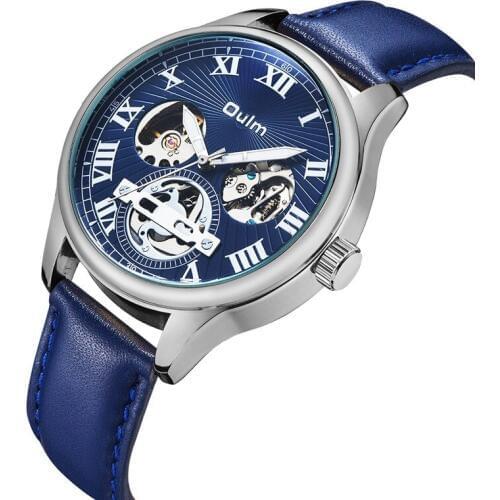 Oulm Mens Business Automatic Mechanical Watch Leather Belt Hollow-out Chassis Mechanical Watch 3621