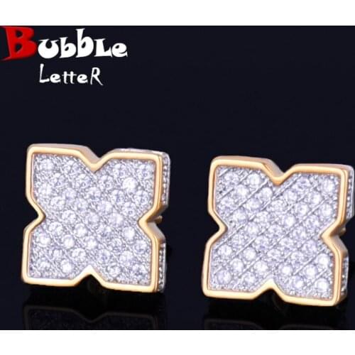 9MM Flower shape Mens Women Stud Earring Gold Color Charm Full Cubic Zircon Screw Back Earrings Fashion Hip Hop Jewelry