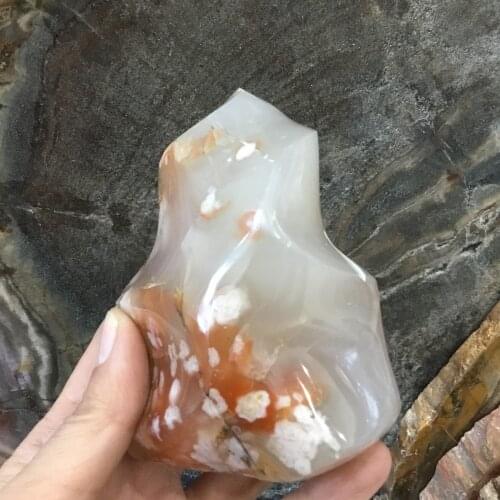 Natural agate crystal stone cherry blossom agate flame shaped ornament