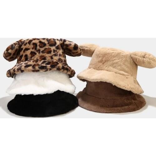 New Autumn Winter Creative Basin Hat Female Hat Lovely Imitation Rabbit Hair Thickened Plush Big Ear Fisherman