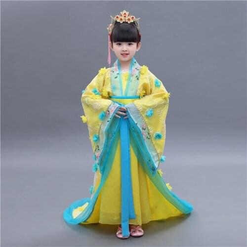 New Childrens Costume Tail Tang Dynasty Costume Princess Fairy Hanfu Guzheng Dance Ancient Chinese Costume