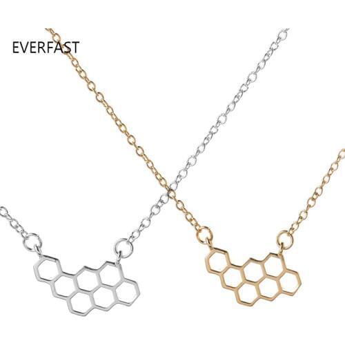 Wholesale 10pc Cute Funny Honeycomb Shape Pendant Silver Gold Rose Gold Color Geometric Necklace Charm Jewelry Girls Women