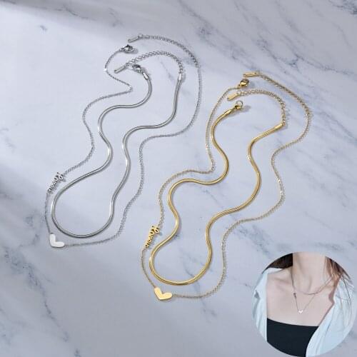 Acheerup Vintage LOVE Heart Shape Double-Layers Necklace For Women Gold Pendent Stainless Steel Jewelry Party Gift Freeshipping