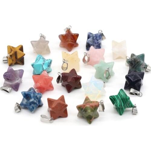 2Pcs Natural Stone Merkaba Pendant Malachite Opal Reiki Heal Crystal for Making Necklace Earrings Jewelry Accessories