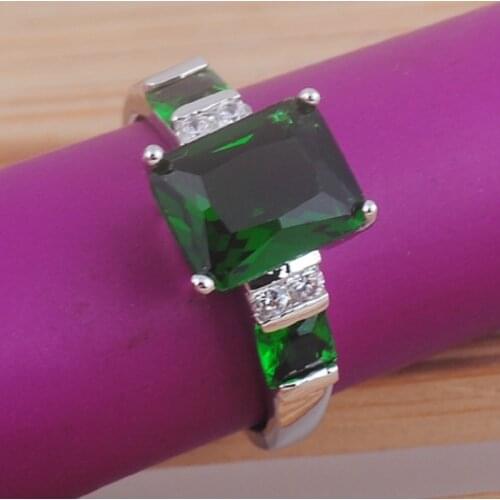 Luxury Women Princess Cut Green Zircon Rings for Wedding Engagement Promise Bridal Set Jewelry