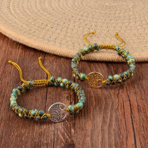 Life Of Tree Charms African Turquoises Emperor Natural Stone Bracelets For Women Handmade Beads String Braided Bracelet Jewelry