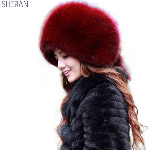 SHERAN Women hats winter fur beanies a cap Warm whole skin with hats for women faux fox fur hat 2020 brand new thick female cap