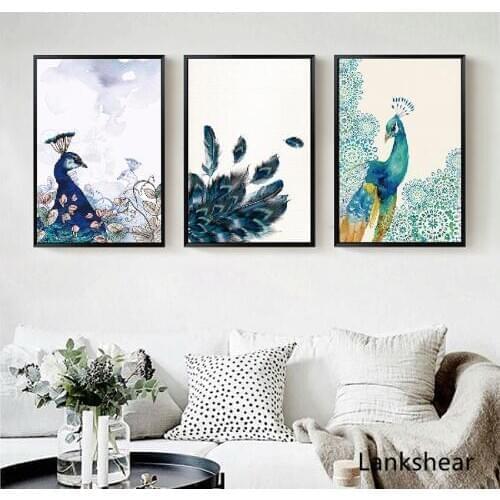 Modern Beautiful Blue Peacock Feather Poster Nordic Home Decor Wall Art Print Canvas Painting Picture Decoration Modular Picture