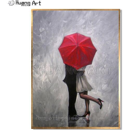 Handmade Modern Abstract Wall Decor Fine Art Acrylic Oil Painting Perfect Love Red Umbrella Artwork Hand-painted Canvas Painting
