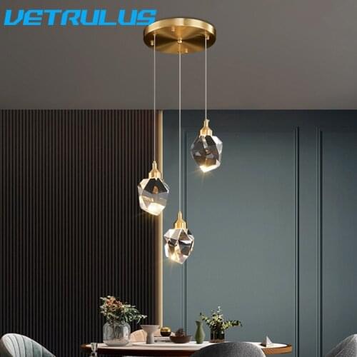 LED Pendant Lights Nordic Full Brass Crystal Kitchen Hanging Lights Postmodern Living Room Dining Room Bar decor Light Fixtures