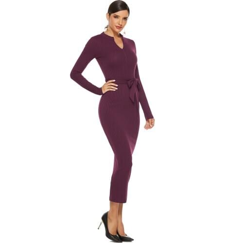 Autumn Winter Sweater Dresses for Women 2020 Elegant Long-sleeved Slim Midi Knitted Dress Fashion Free Shipping Plus Size Casual