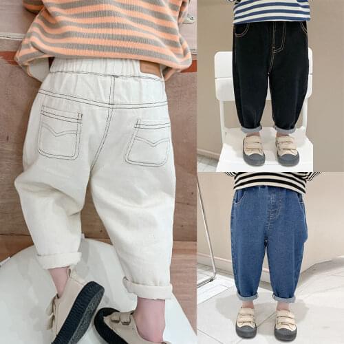 Baby Boy Girl Loose Jeans New Fashion Korean Style Casual Solid Color Jeans Spring Autumn Childrens Denim Pants For 1-7 Years