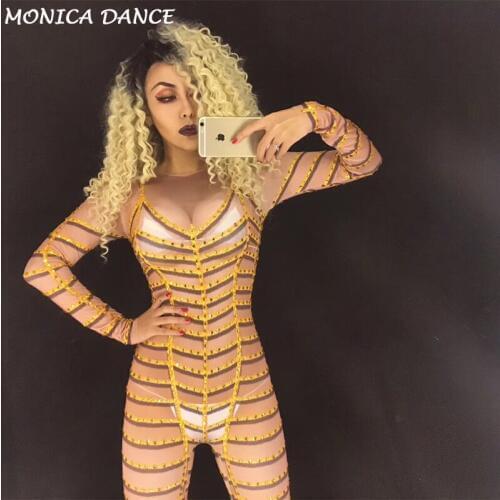 Dance Costumes Rhinestones Jumpsuit Women Sexy Bodysuit Singer Dancer DJ Costume Nightclub Outfit Party Clothing Stage Wear