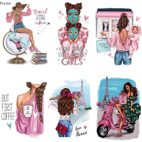 Prajna Fashion Girl Iron-on Transfers Beauty Girl Ironing Stickers Thermal Patches For Clothes Applique A-Level Washable Sticker
