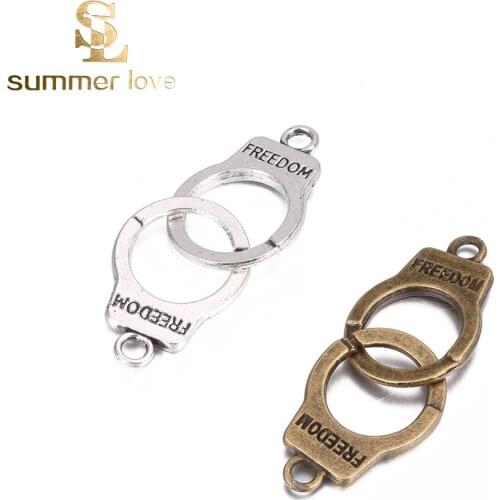 10pcs/Lot Vintage Copper Handcuff Charms Trendy Freedom Charms Pendants DIY Jewelry for Necklace Bracelet Making Accessaries