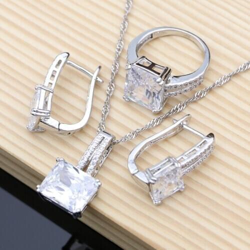 Cute 925 Sterling Silver Jewelry White CZ Beads Jewelry Sets For Women Wedding Earrings/Pendant/Necklace/Rings