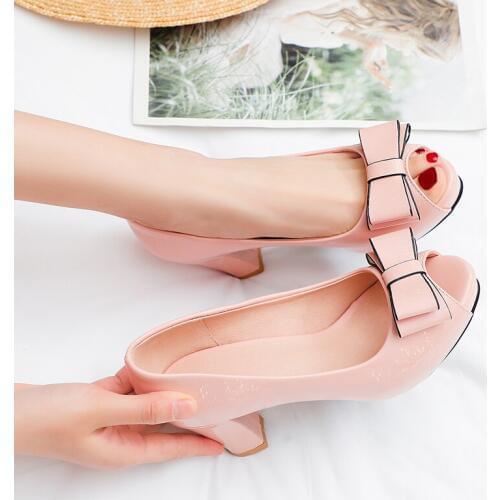 Women Pumps High Heels Platform Open Toe Bow Women Party Shoes Peep Toe High Heels luxury Women Shoes Size 35-43 black Spring