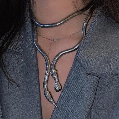 ZS DIY Punk Necklace Cool Multilayer Metal Alloy Gold Silver Color Snake Necklace Bracelet for Women Men Gothic Jewelry