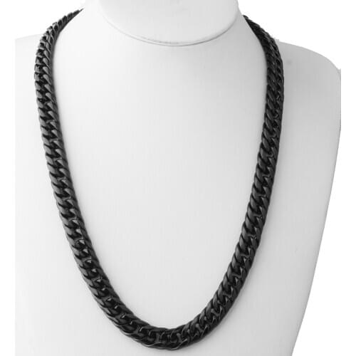 13mm Wide 7-40inch High Quality Black Tone Stainless Steel Double Cuban Curb Chain Necklace Jewelry For Men Unisexs Xmas Gift