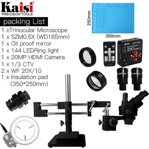 3.5X-90X Double Boom Stand Zoom Simul Focal Trinocular Stereo Microscope 20MP 2K HDMI USB Industrial Camera For Phone PCB Repair