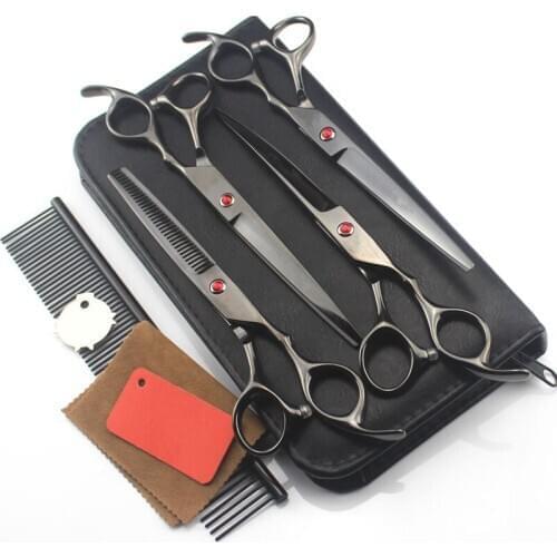5 kit Japan steel 7 '' black pet dog grooming hair cutting scissors dog thinning barber haircut shears hairdresser scissors set