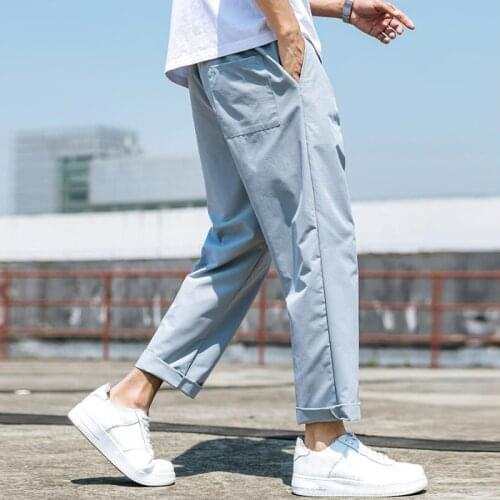 Casual Pants Sports Mens Spring slim type straight slacks Micro elastic casual cargo pants summer mens