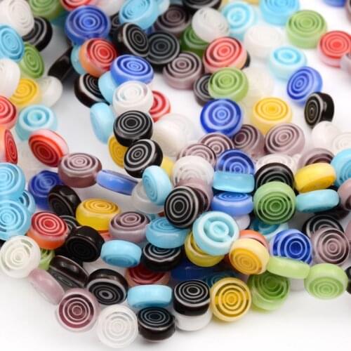 Mixed Flat Round Circle Pattern Glazed Glass Beads for Jewelry Making Lampwork Needlework DIY Beads Bracelet Necklace Kralen