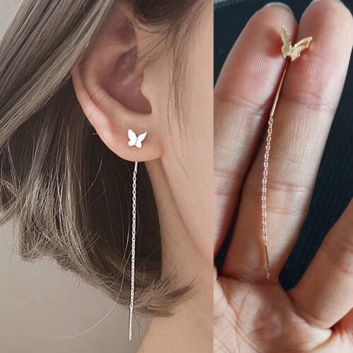 Long Tassel Butterfly Drop Earrings Gold 2021 Fashion Jewelry Cute Romantic Girl Korean Earrings Silver Color Wedding Party Gift