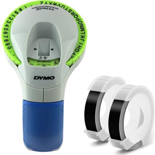 Dymo 12965 Manual Label Maker Plus 2pcs 3D Embossing Label Tapes 9mm White on Black for Dymo Machine Manual Label Printers