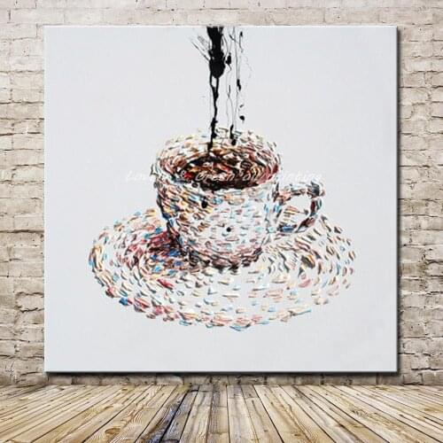 Mintura Hand Painted Abstract Oil Painting On Canvas Modern A Cup Of Coffee Picture Wall Art Posters For Living Room Hotel Decor