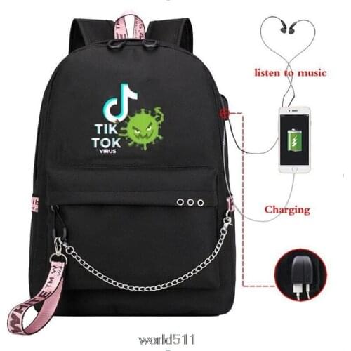 Kawaii Tik Tok Bag Zipper USB Charging Mochila Capacity Backpack Women Kpop School Bags for Teenage Girls Students
